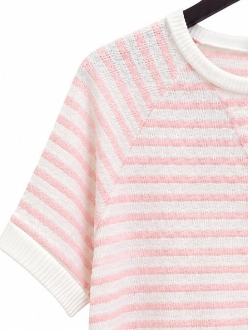 7th Ray Pink White Striped Short Sleeve Sweater Sz Sm - Picture 2 of 6